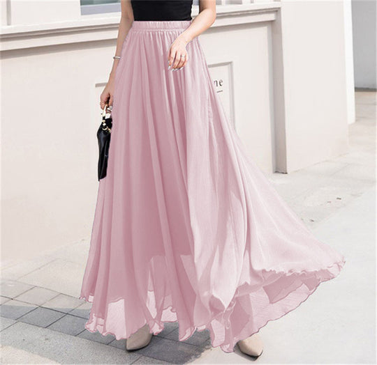 Damen nan Maxi-Chiffonrock mit elastischem Bund und fließender A-Linie EB