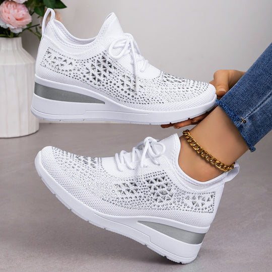 Damen Sportliche Glitzer Sneakers mit luftdurchlässiger Strickoberfläche und gepolsterter Sohle EB