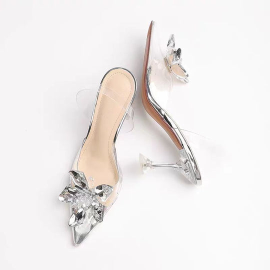 Damen Elegante transparente Pumps mit floralen Applikationen EB