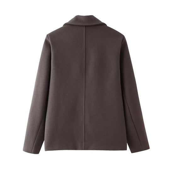 Damen eleganter Wool Peacoat mit tiefem Revers und praktischen Taschen EB