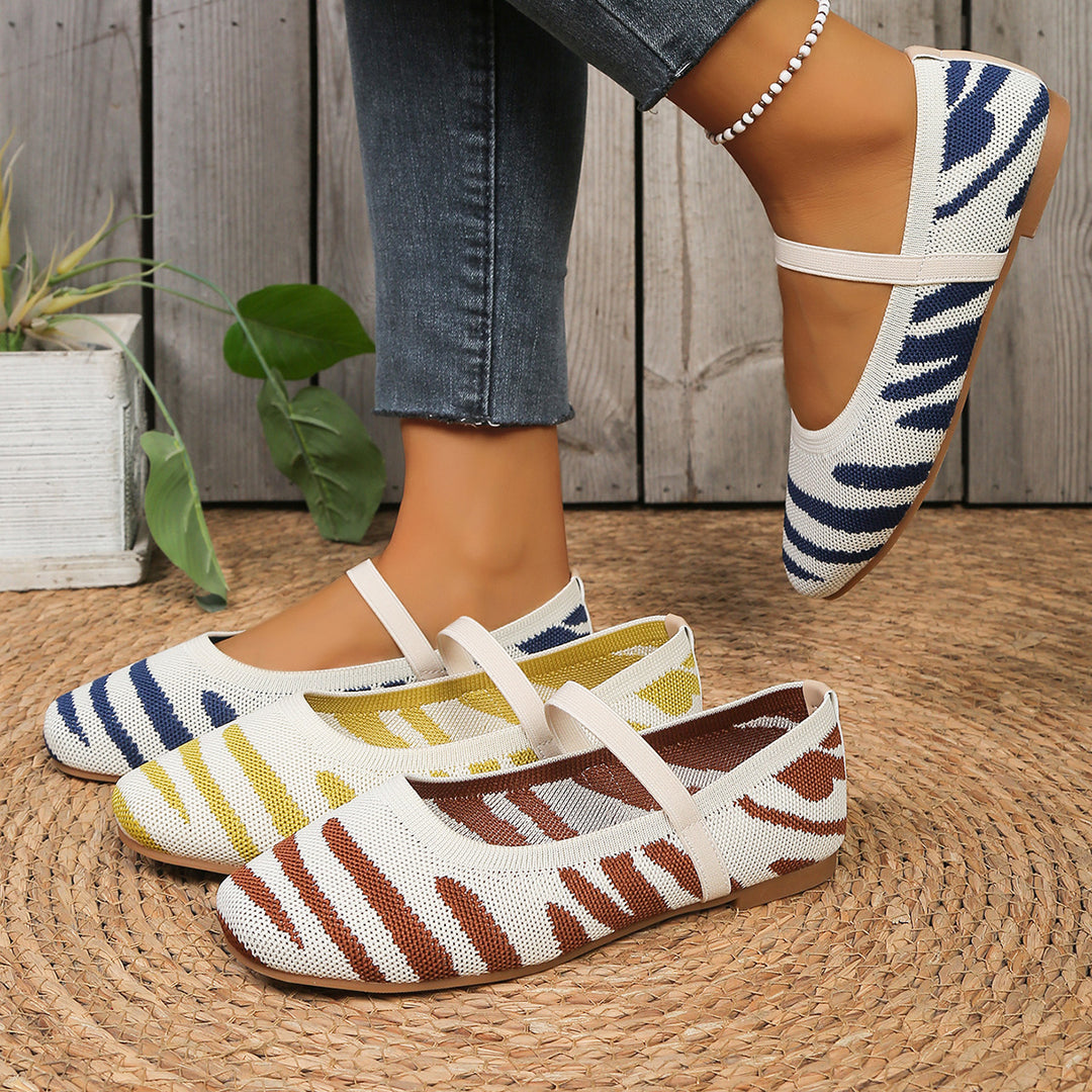 Damen Bequeme Ballerinas mit elastischer Riemchenverbindung und modischem Zebra-Design EB