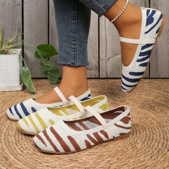 Damen Bequeme Ballerinas mit elastischer Riemchenverbindung und modischem Zebra-Design EB