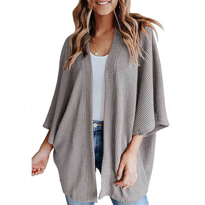 Damen lässiger Strickjacke im Waffelmuster EB