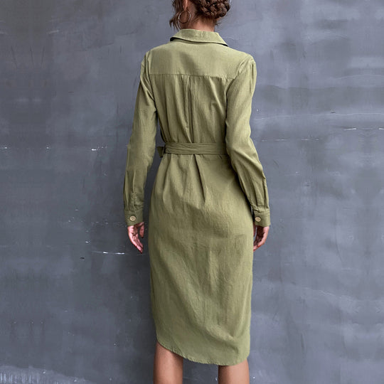 Damen Hemdblusenkleid mit Taillengürtel und praktischen Knopfdetails EB