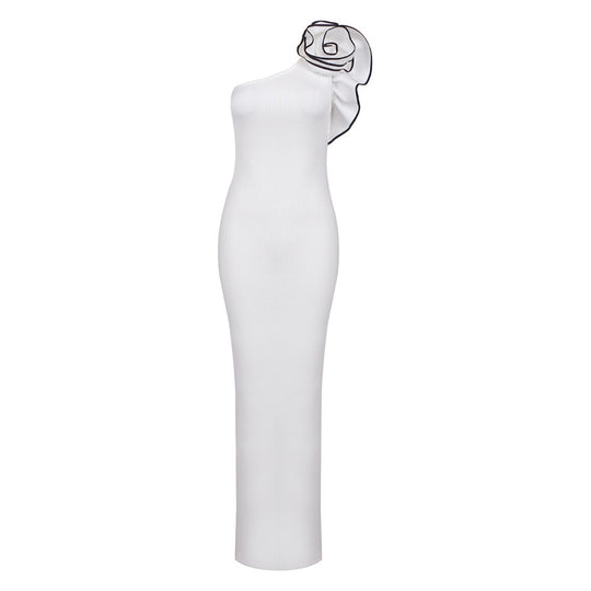 Damen Elegantes Maxikleid mit asymmetrischem Design und verspieltem Rüschenakzent EB