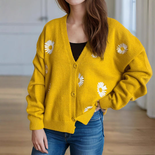 Damen Strickjacke mit floralen Applikationen EB