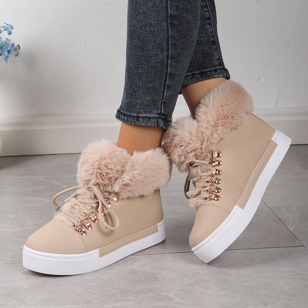 Damen Flauschige Sneakers mit Warmfutter und modischer Schnürung EB