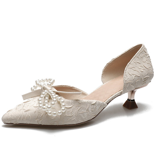 Damen elegant gestaltete Slingback-Pumps mit perlverziertem Schleifendetail EB