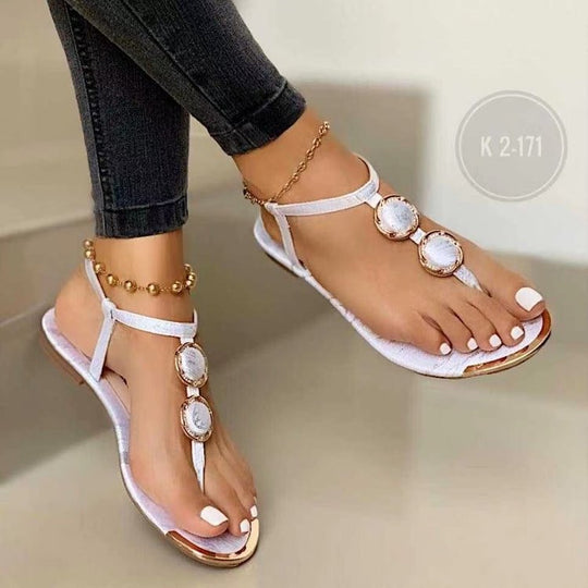 Damen modische Fußsandalen mit funkelnden Steinen und schmalem Riemendesign EB
