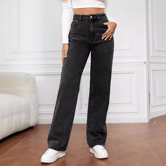 Damen Hoch geschnittene Denim-Jeans mit weitem Bein EB