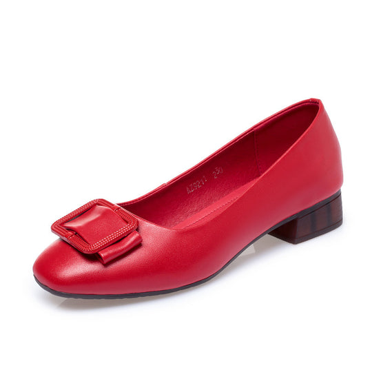 Damen elegante Ballerinas mit modischem Schnallen-Detail und bequemem Blockabsatz EB
