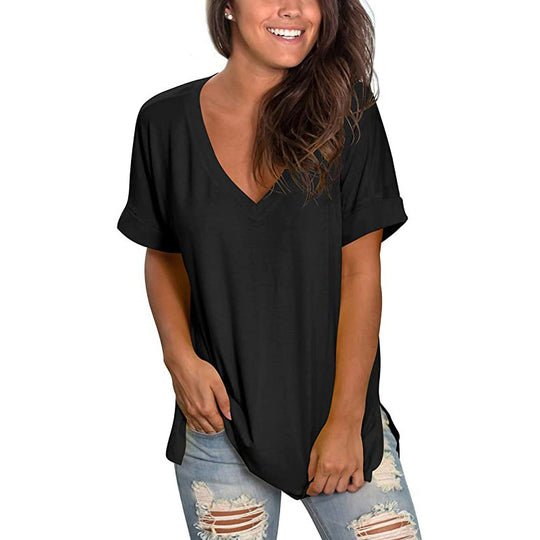 Damen Freizeit V-Ausschnitt T-Shirt EB
