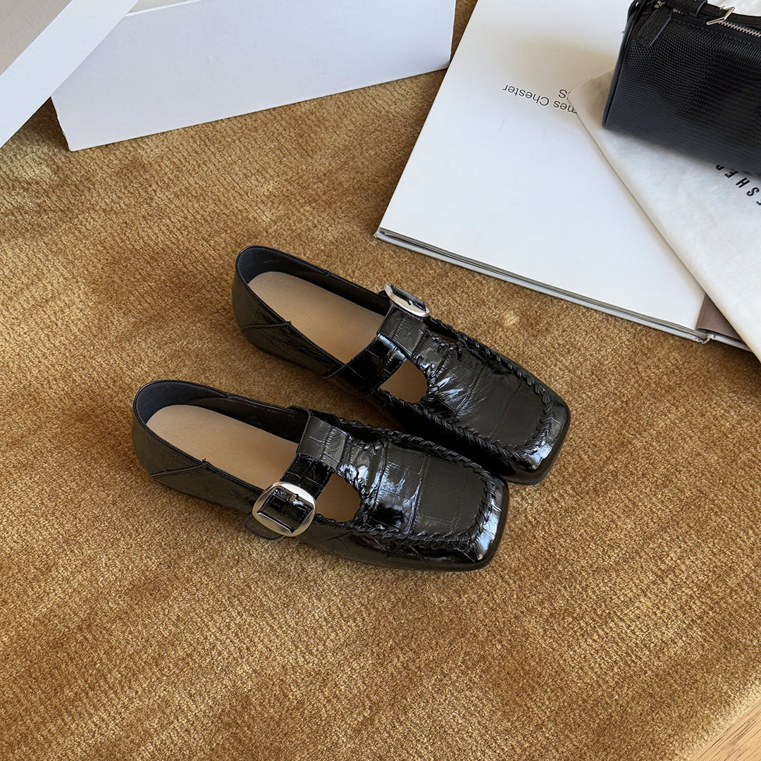 Damen Elegante Ballerinas mit dekorativem Schnallenverschluß EB
