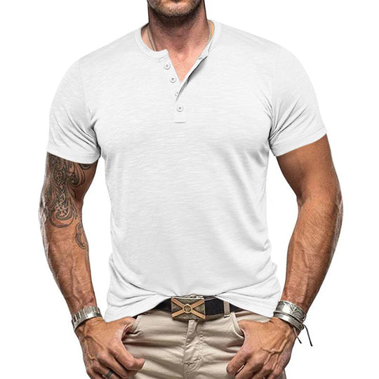 Herren Kurzarm-Henley-T-Shirt aus atmungsaktivem Baumwollmix mit modernem Schnitt EB