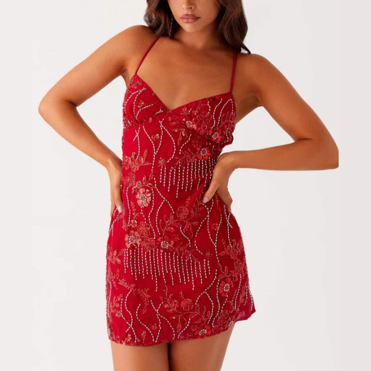 Damen Glamouröses Minikleid mit funkelnden Pailletten und verführerischen Details EB
