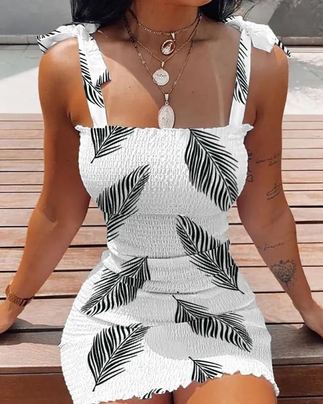 Damen Kurzkleid mit Blumenmuster und Spitzenträgern EB