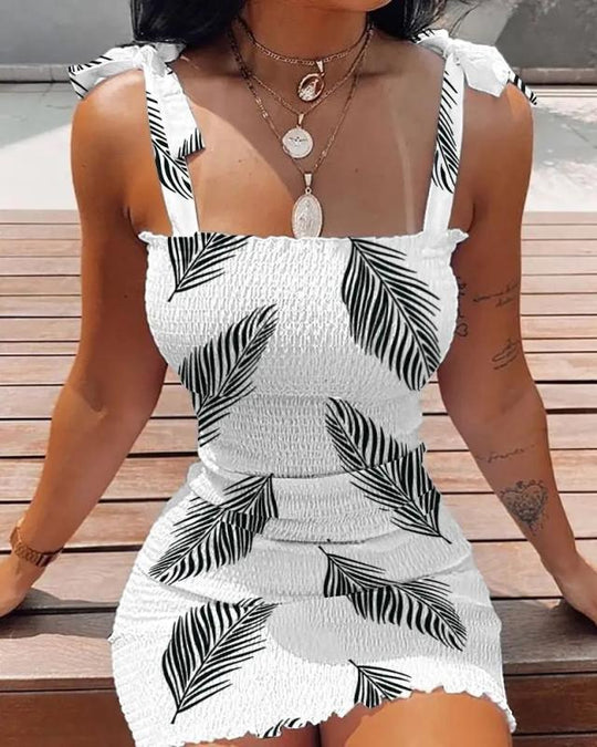 Damen Kurzkleid mit Blumenmuster und Spitzenträgern EB