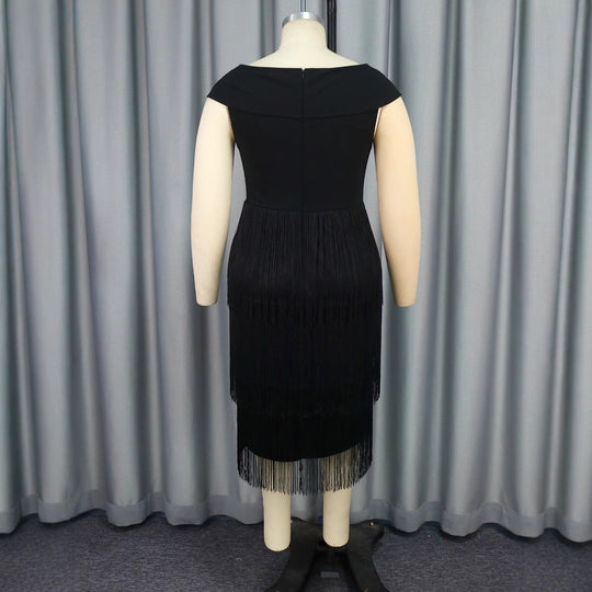 Damen elegantes Kleid mit Fransen-Detail EB
