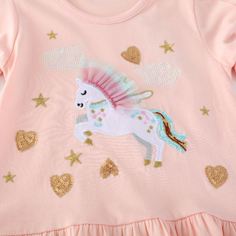 Mädchen Sweatkleid mit buntem Einhorn-Design und Glitzerapplikationen EB