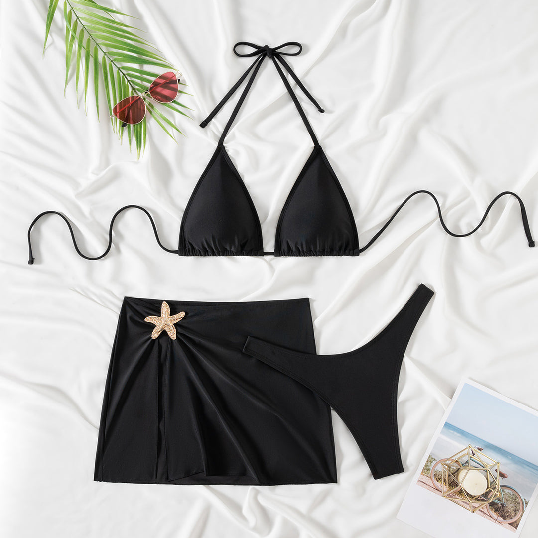 Damen Bikini mit elegantem Wickelrock und dekorativer Muschel-Applikation EB