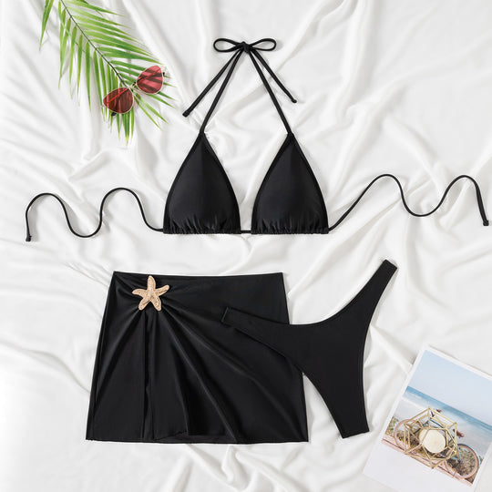 Damen Bikini mit elegantem Wickelrock und dekorativer Muschel-Applikation EB