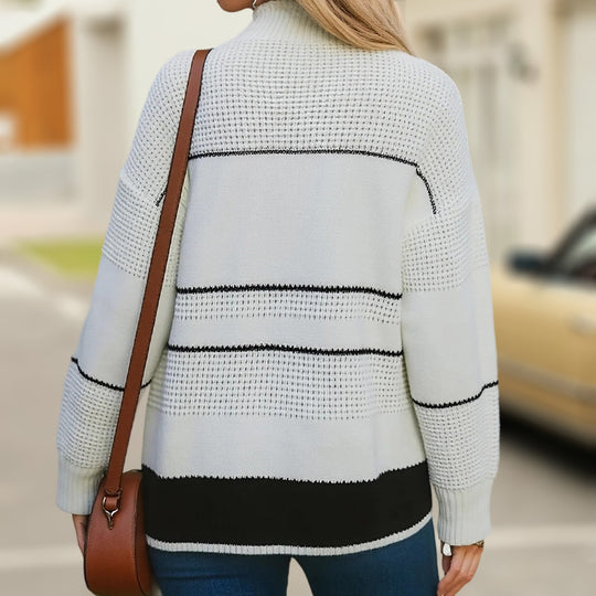 Damen modischer Strickpullover mit strukturiertem Kragen und Knopfdetails EB