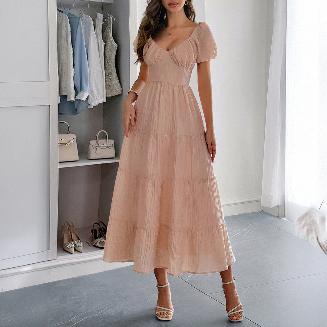 Damen Midi-Kleid mit voluminösen Puffärmeln und lässigem Schnitt EB