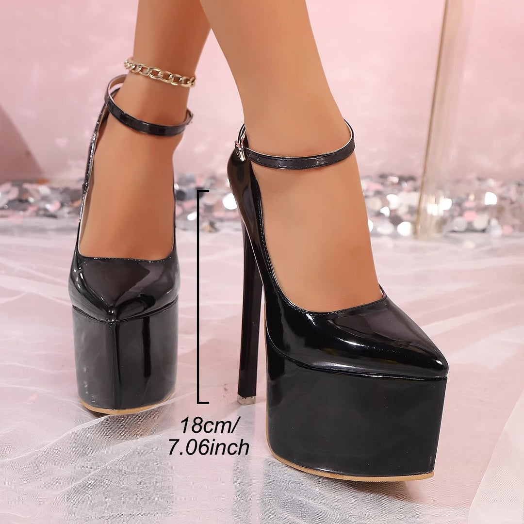 Damen Plateau High Heel Pumps mit verstellbarem Knöchelriemen EB