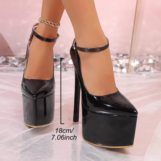 Damen Plateau High Heel Pumps mit verstellbarem Knöchelriemen EB