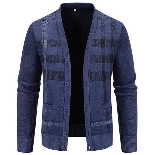 Herren Strickjacke mit modischem Karomuster und praktischen Knöpfen EB