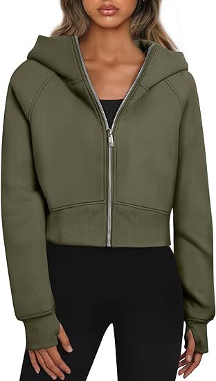 Damen cropped Kapuzenjacke mit durchgehendem Reißverschluss EB