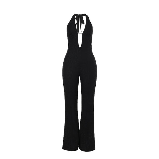Damen Eleganter Jumpsuit mit tiefem V-Ausschnitt und figurbetonter Silhouette EB