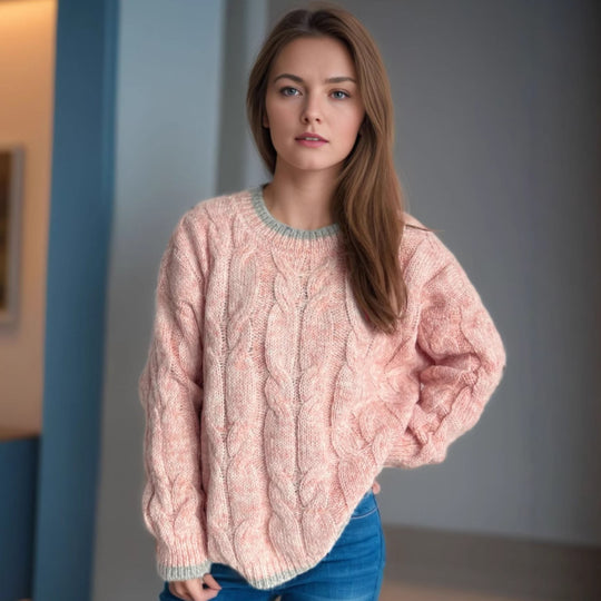 Damen Grobstrickpullover mit modernem Zopfdesign und lässigem Schnitt EB