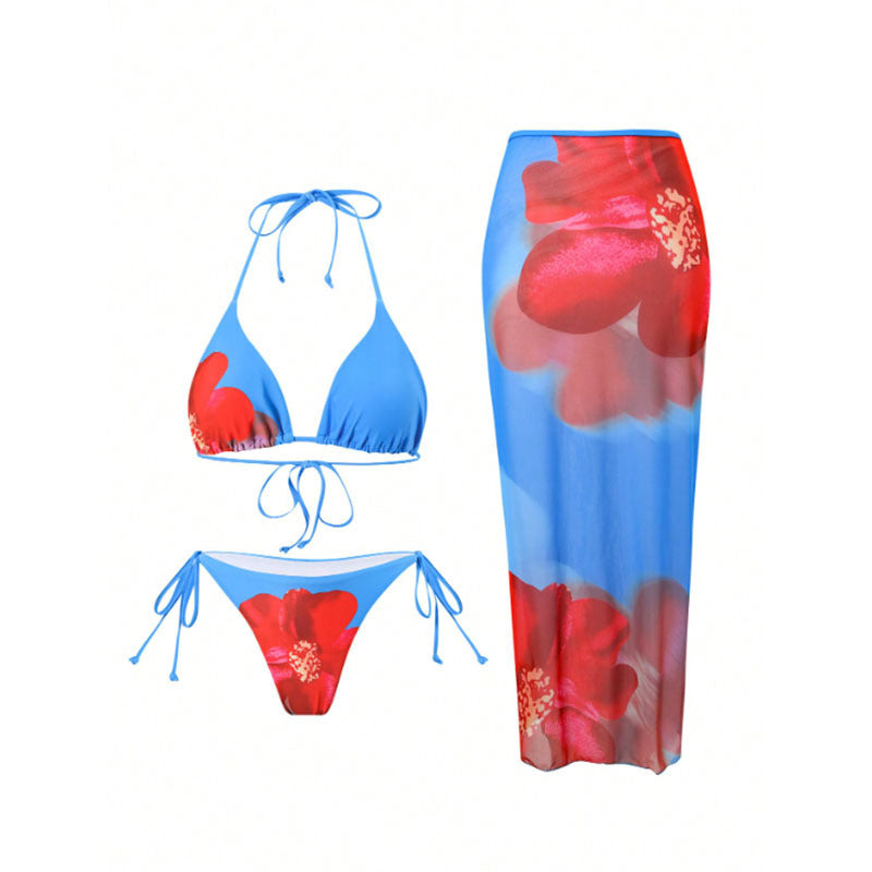 Damen Strandbikini-Set mit floralem Wickelrock EB