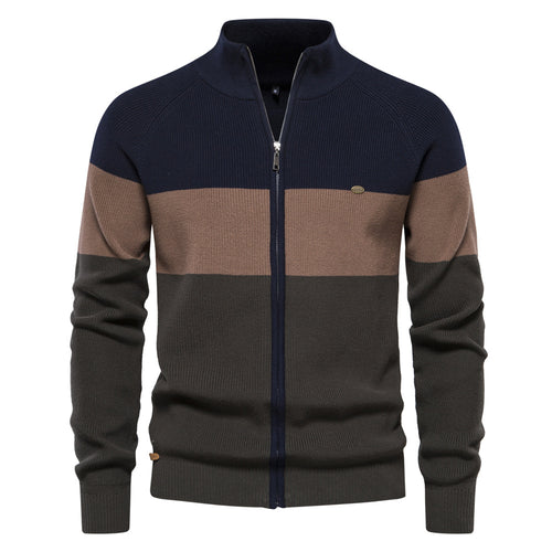 Herren Strickjacke mit modischem Farbblockdesign und hochwertigem Reißverschluss EB