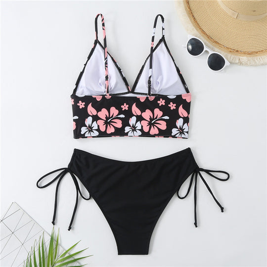 Damen Crop-Top Bikini mit verstellbaren Trägern und floralem Muster EB