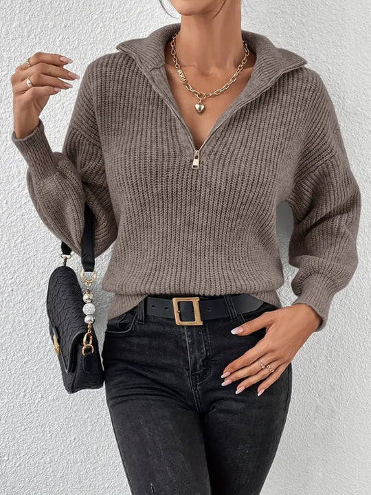 Damen modischer Pullover mit hochgeschlossenem Kragen und Reißverschluss EB