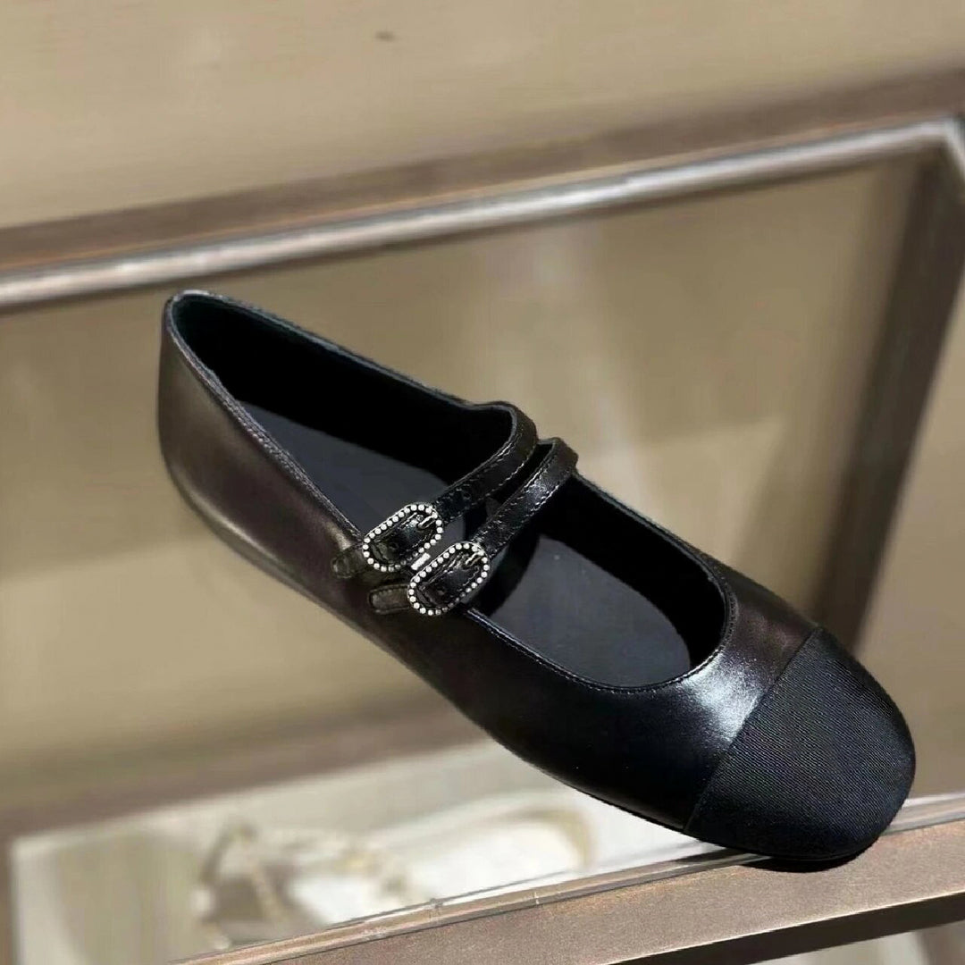 Damen Ballerinas mit doppeltem Riemen und funkelnden Schnallen EB