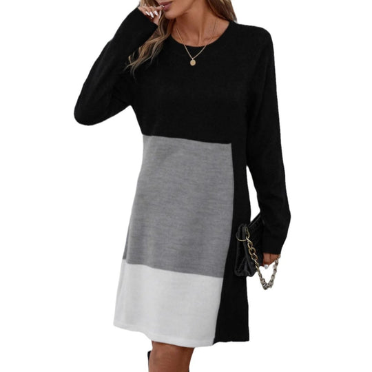 Damen Strickkleid im modernen Farbblockdesign EB