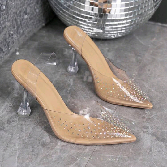 Damen Glamouröse High Heel Pantoletten mit funkelndem Strass EB