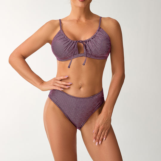 Damen Hoch geschnittenes Bikini-Set mit verspieltem Knotendetail EB