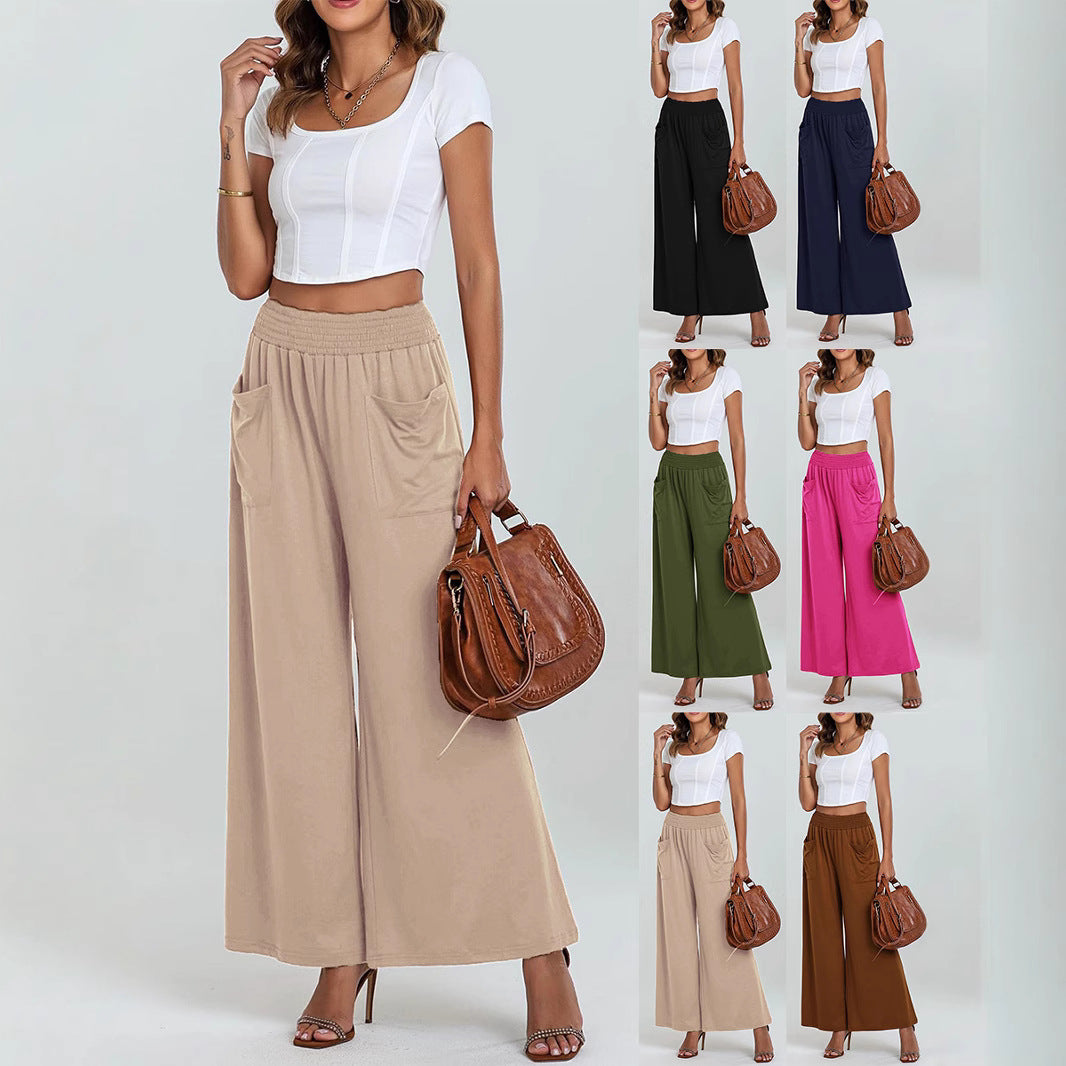 Damen Weit geschnittene Palazzo-Hose mit elastischem Bund und praktischen Taschen EB