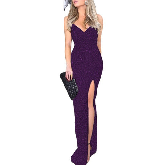 Damen Glamouröses Abendkleid mit seitlichem Schlitz und elegantem Ausschnitt EB