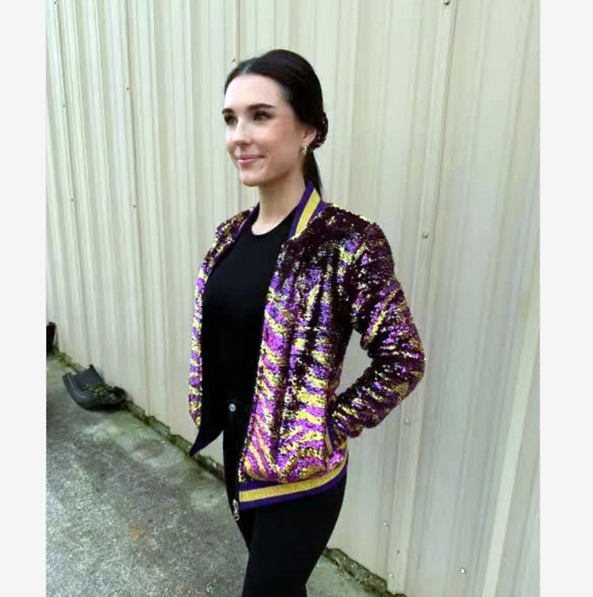 Damen Glitzernde Bomberjacke mit multicolore Pailletten EB