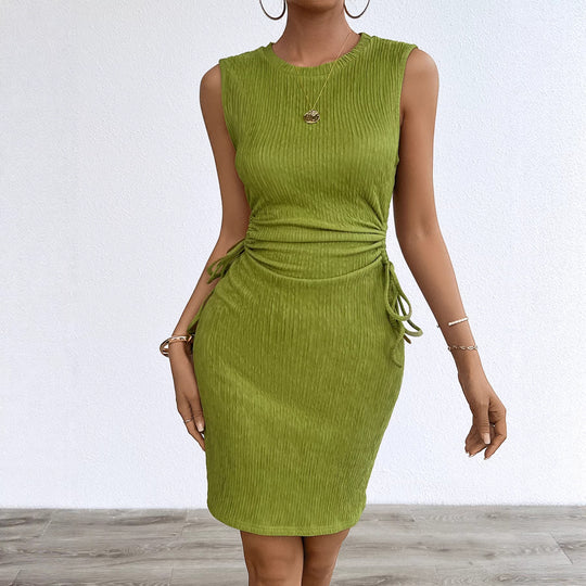 Damen körperbetontes Midi-Kleid mit seitlicher Raffung und elegantem Rippenstruktur EB