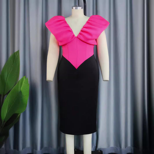 Damen elegantes Abendkleid mit voluminösem Rüschenoberteil EB