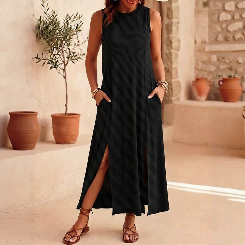 Damen Maxikleid mit elegantem Schlitz und praktischen Taschen EB