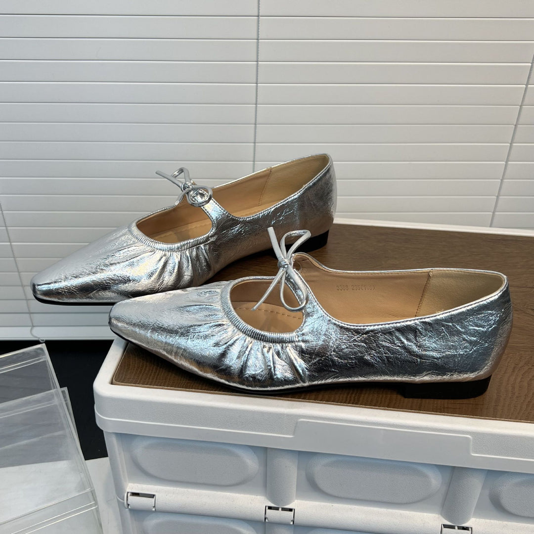 Damen Ballerinas mit Lederoberfläche und Gummizug EB