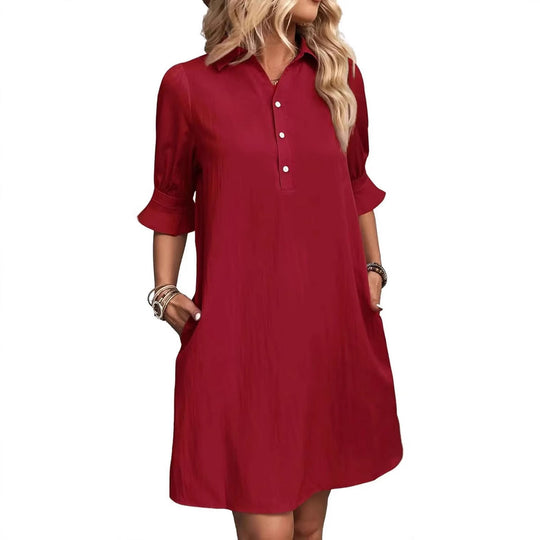 Damen lässiges Hemdkleid mit kurzen Ärmeln und praktischen Taschen EB