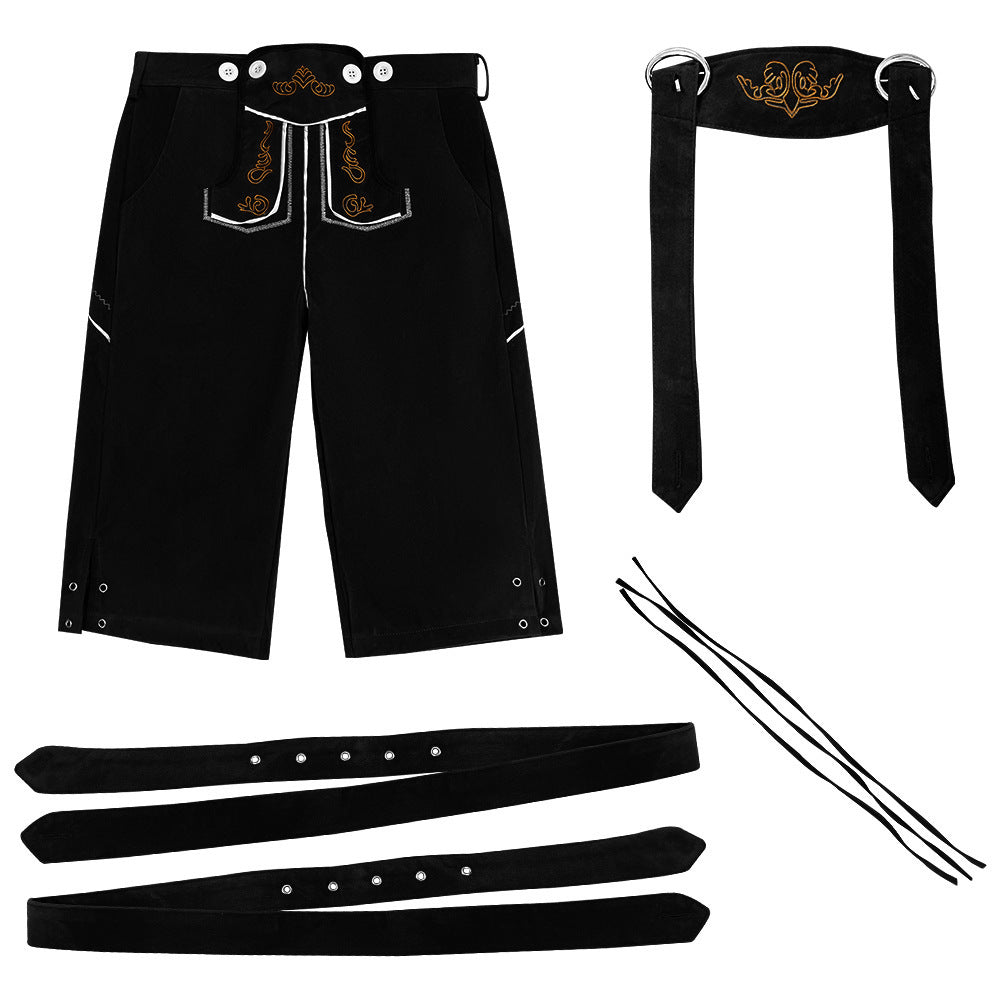 Herren nan traditionelle bayerische Trachtenlederhose knielang mit bestickten Hosenträgern EB